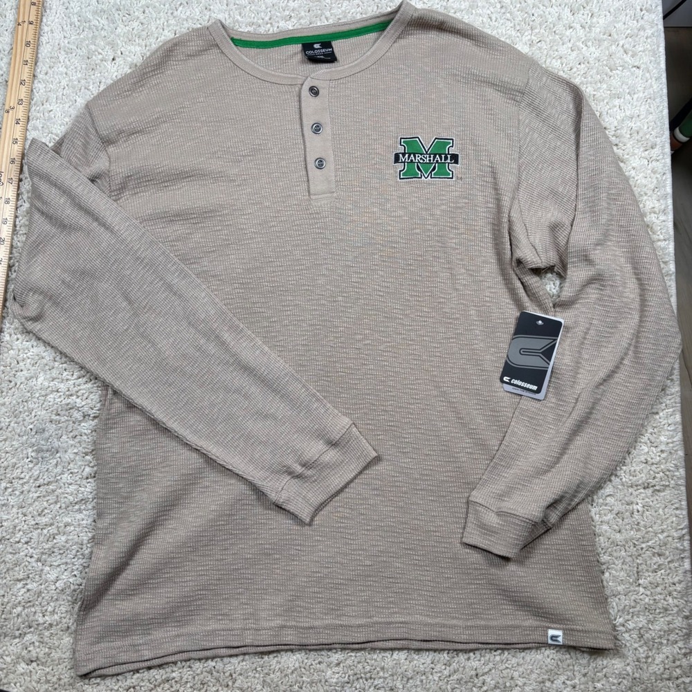 Colosseum Marshall‎ Thundering Herd Mens XXL Henley Shirt Tan Waffle NWT